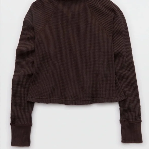Aerie Offline Dark Brown Waffle Henley Size S Never Worn - Picture 5 of 6